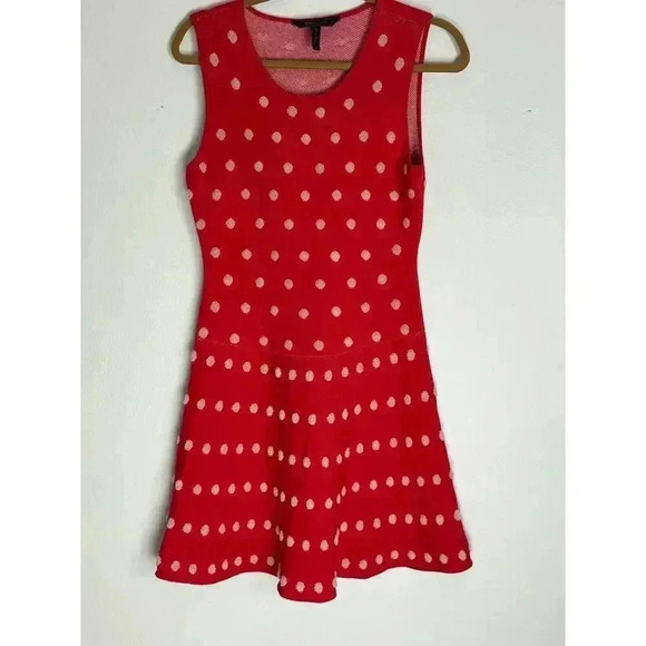 BCBGMAXAZRIA Jo Jacquard Polka Dot A-Line Knit Sleeveless Fit and Flare Size Med - Picture 2 of 6